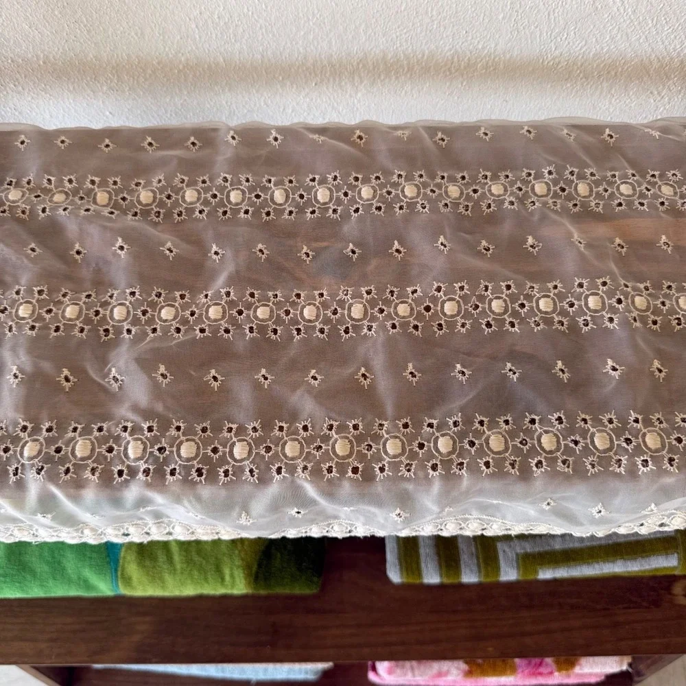 Vintage Sheer Lace Table Runner Embroidered Cottagecore Vanity Scarf 30x14